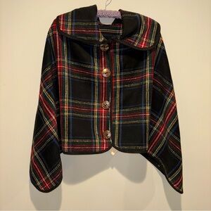 L.I.B. Large Collar Cape Tartan Plaid OS Retro